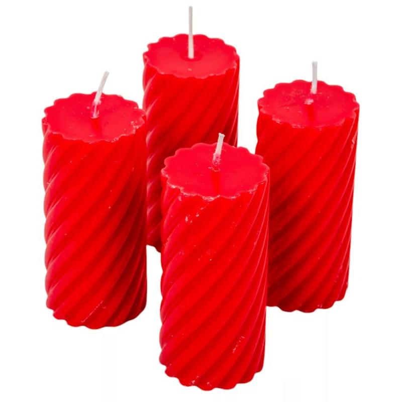 Kontúrozott csavart henger gyertya 55x100mm piros 4db/csom (db ár)