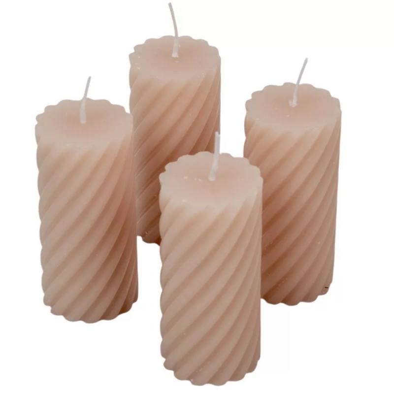 Kontúrozott csavart henger gyertya 55x100mm v.bézs 4db/csom (db ár)