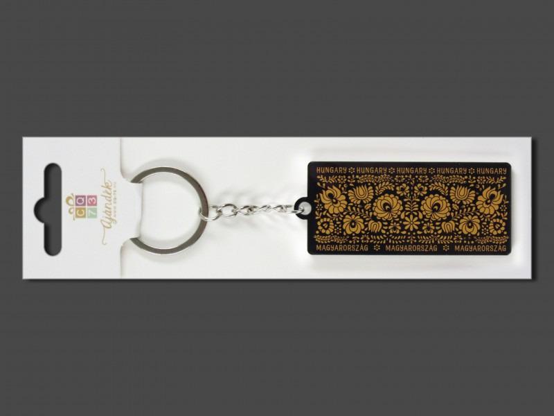 Kulcstartó Hungary-Magyarország kalocsai fekete 7,5cm