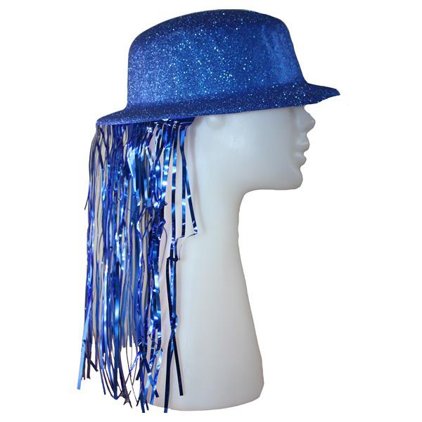 Lamettás Chaplin party kalap, kék