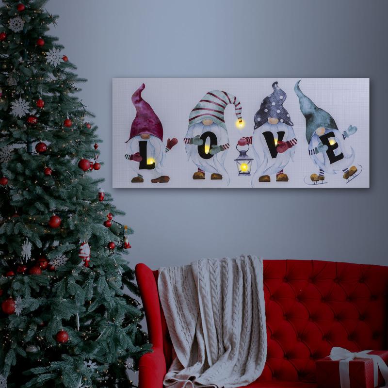 LED-es fali hangulatkép - Let it snow karácsonyi manók - 2 x AA, 40 x 30 cm