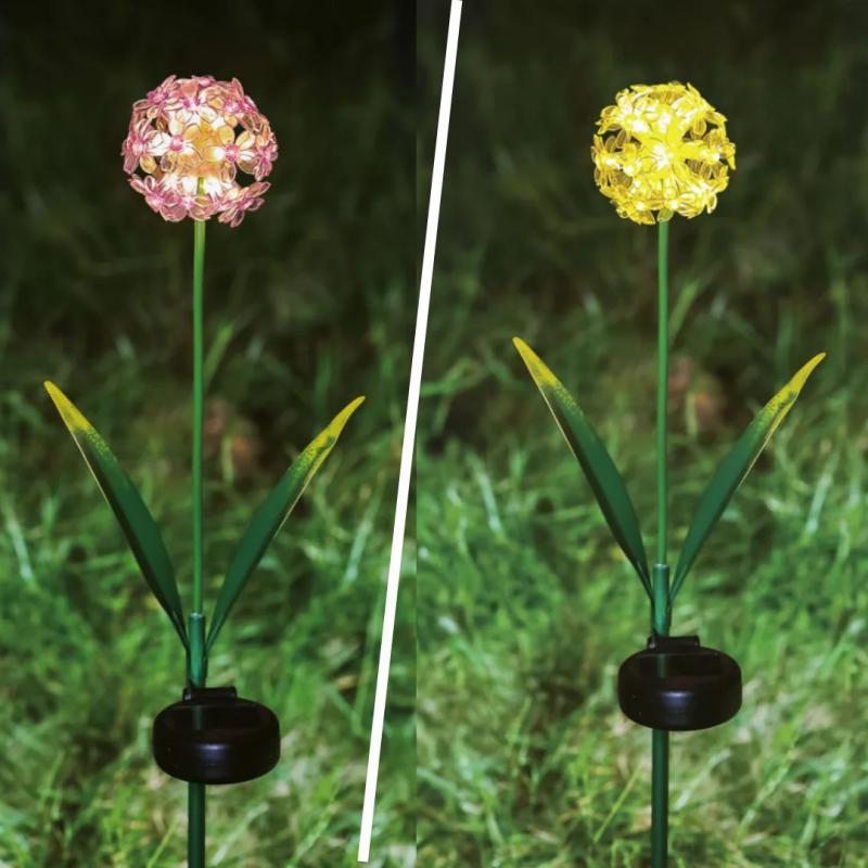 Leszúrható szolár virág hortenzia 25 melegfehér LED - 13 x 7 x 65 cm