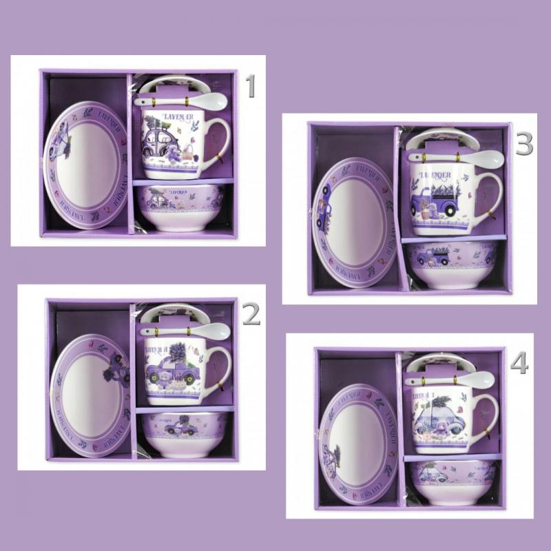 Levendulás-autós reggeliző szett ajándékdobozban választható motivummal