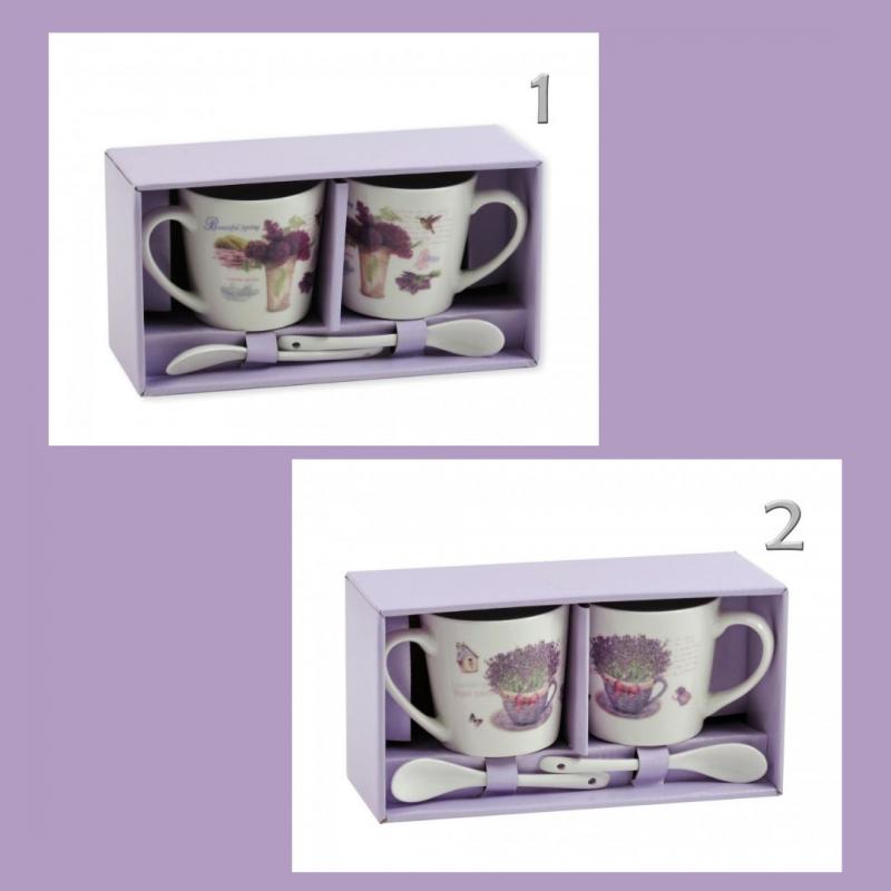 Levendulás bögre szett kiskanállal – 2+2 darabos pároknak