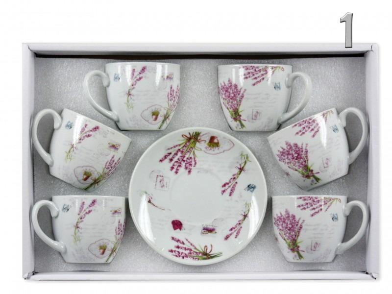 Levendulás kávés csésze + alj készlet – 6+6 darabos