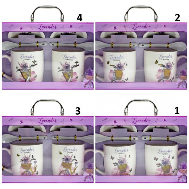 Levendulás szett biciklis bögre/kiskanál/alátét 6db 4 féle motivummal választható kofferban