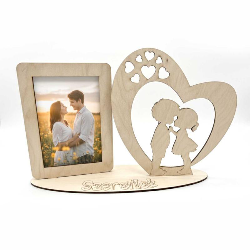 Lézerkivágott Fa Képkeret – „Szeretlek” Fényképtartó Szívecskékkel - Szerelmes Ajándék Valentin napra
