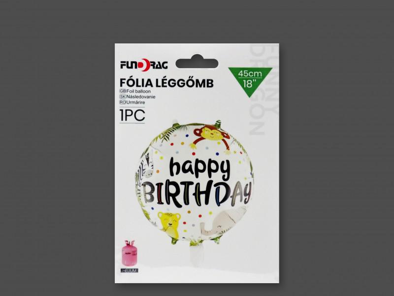 Lufi fólia állatos Happy Birthday 45cm