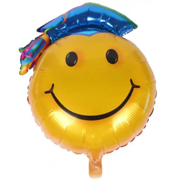 Lufi, fólia, ballagó smiley, kék sapkás, 60 cm