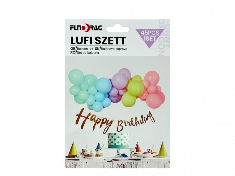 Lufi szett pasztell + Happy Birthday felirat 45db