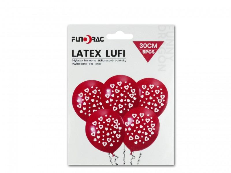 Lufi szíves piros/fehér 5db 30cm