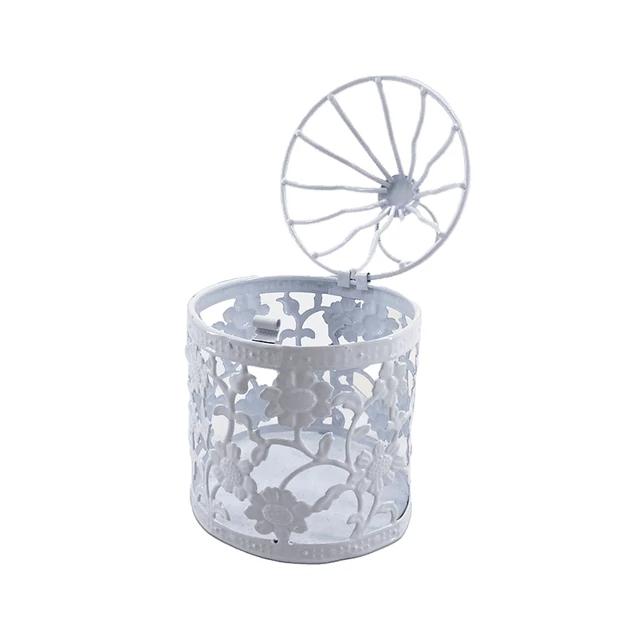 Madár kalitka fehér fém henger margaréta mintás 9x14cm