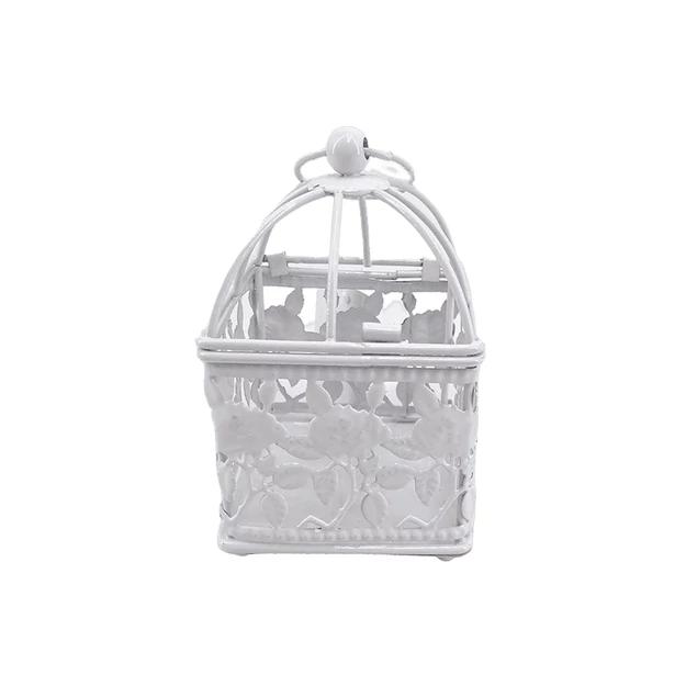 Madár kalitka, fehér fém szögletes rózsamintás 6,5x6,5x11cm db