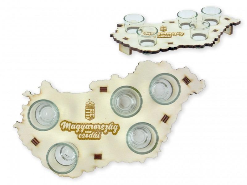 Magyarország csodái tartó + pálinkás pohár 5db ajándék szett