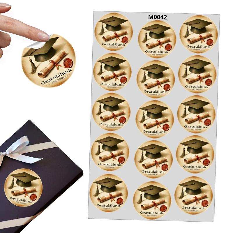 Matrica - Ballagási kerek matrica - Gratulálunk 15db/lap