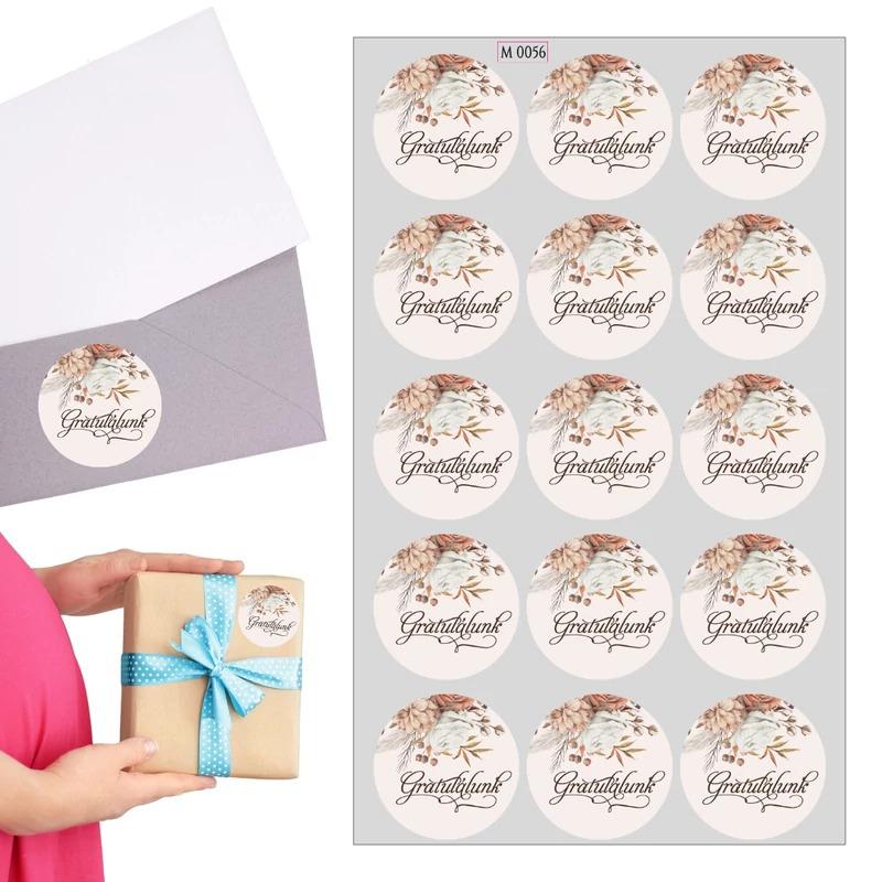 Matrica - Gratulálunk matrica 15db/lap virágos bézs