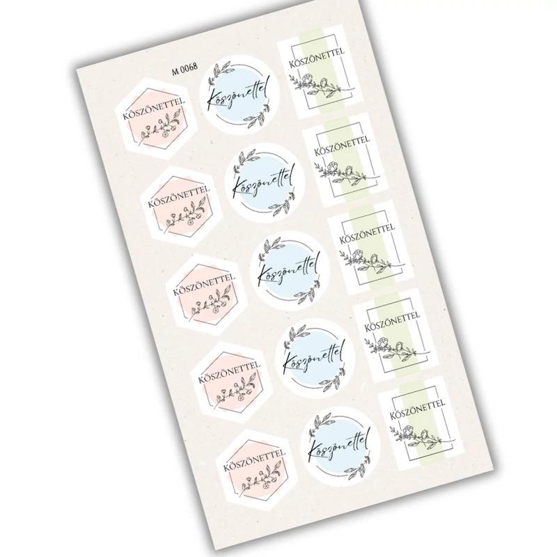 Matrica - Köszönettel pasztell matricák 15db/lap