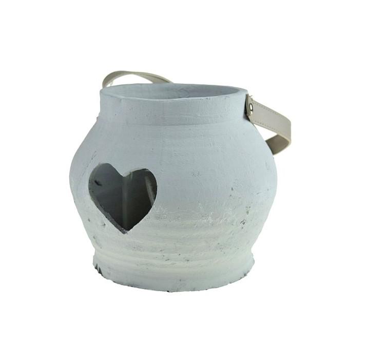 Mécsestartó szívvel fogantyúval 17*15cm szürke DK