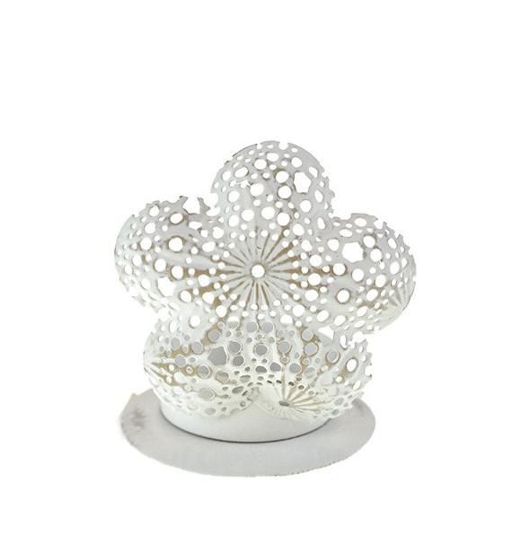 Mécsestartó virág fém áttört mintás 6*7cm talpon fehér