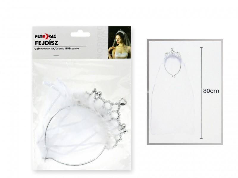 Menyasszonyi fátyol tiara 80cm hercegnős
