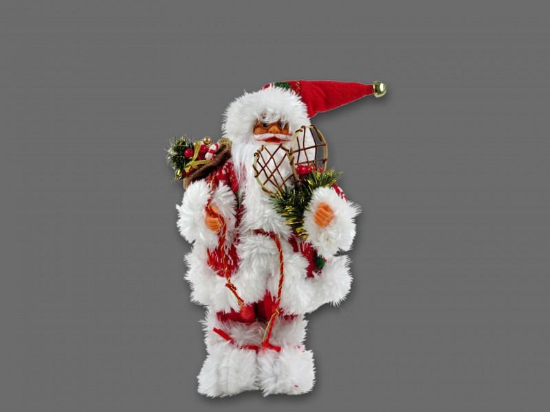 Mikulás 30cm fehér álló hótaposóval a kezében