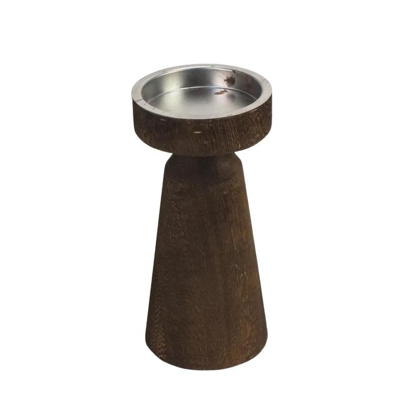 Modern barna fa gyertyatartó fém betéttel 20*10cm