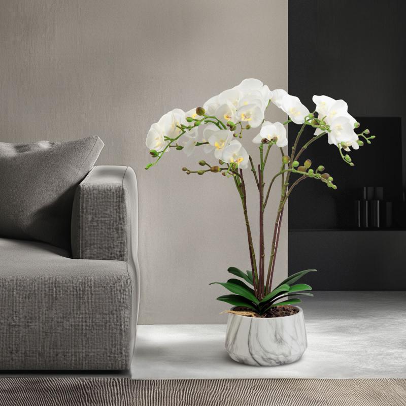 Műnövény dekoráció - orchidea - fehér - 58 cm