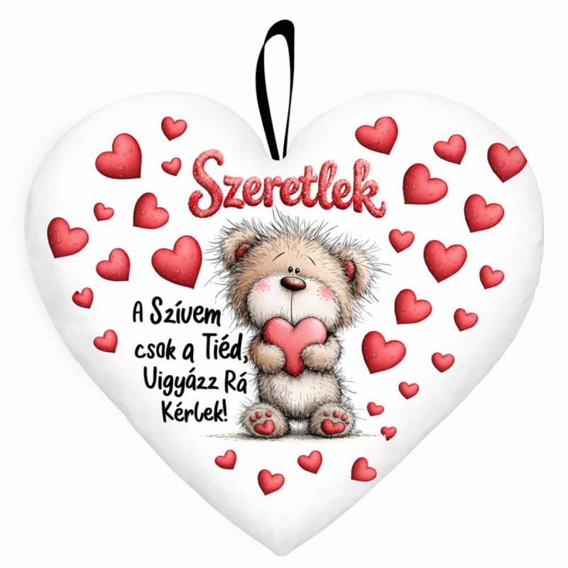 Nagy szív párna (45 cm) – A szívem csak a tiéd | Macis szerelmes ajándék