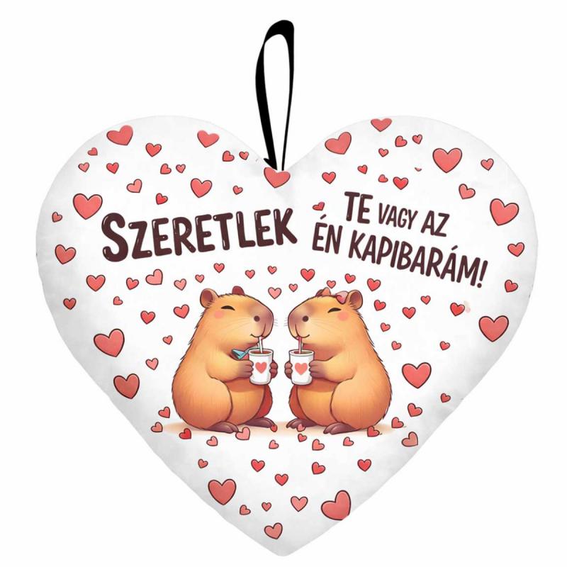 Nagy szív párna 45 cm – „Szeretlek, te vagy az én kapibarám!” - Kapibarás Valentin-napi ajándék