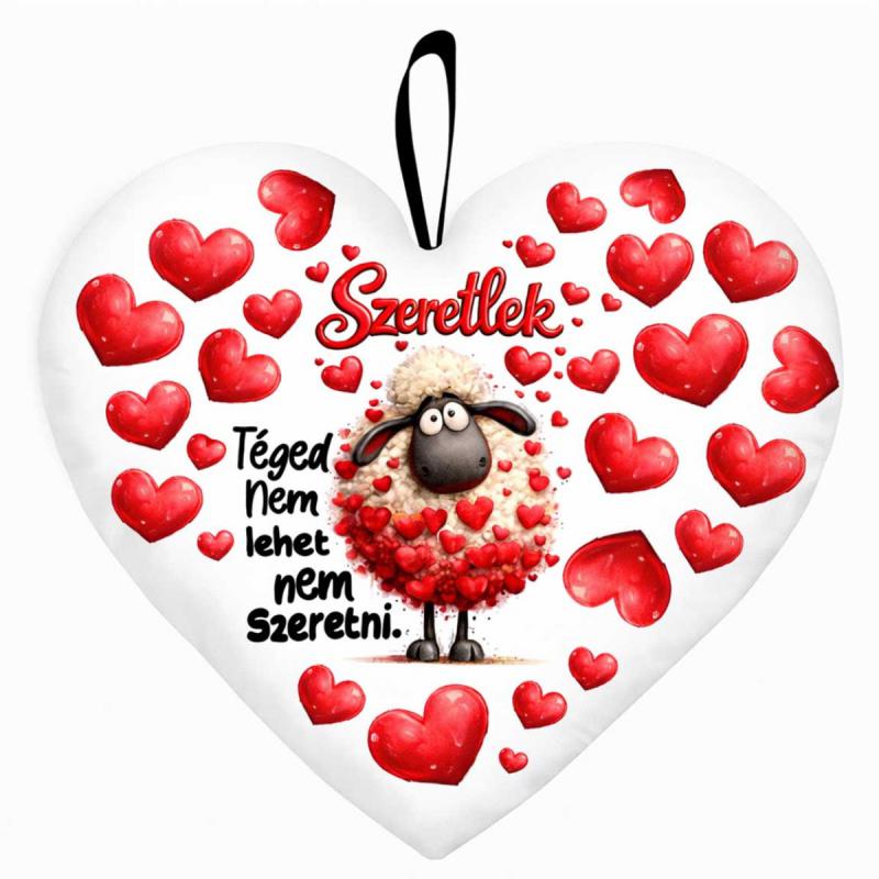 Nagy szív párna (45 cm) – „Téged nem lehet nem szeretni” bárányos párna | Valentin Napi Ajándék