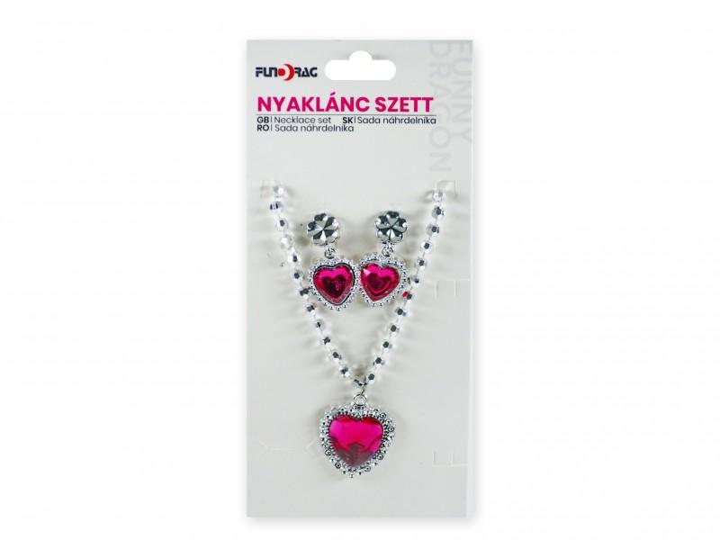 Nyaklánc és fülbevaló szett rózsaszín szives