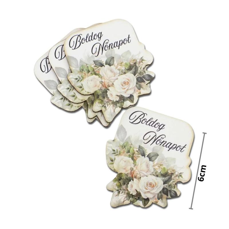 Nyomtatott dekorkarton - Boldog nőnapot virágos tábla - fehér 1db