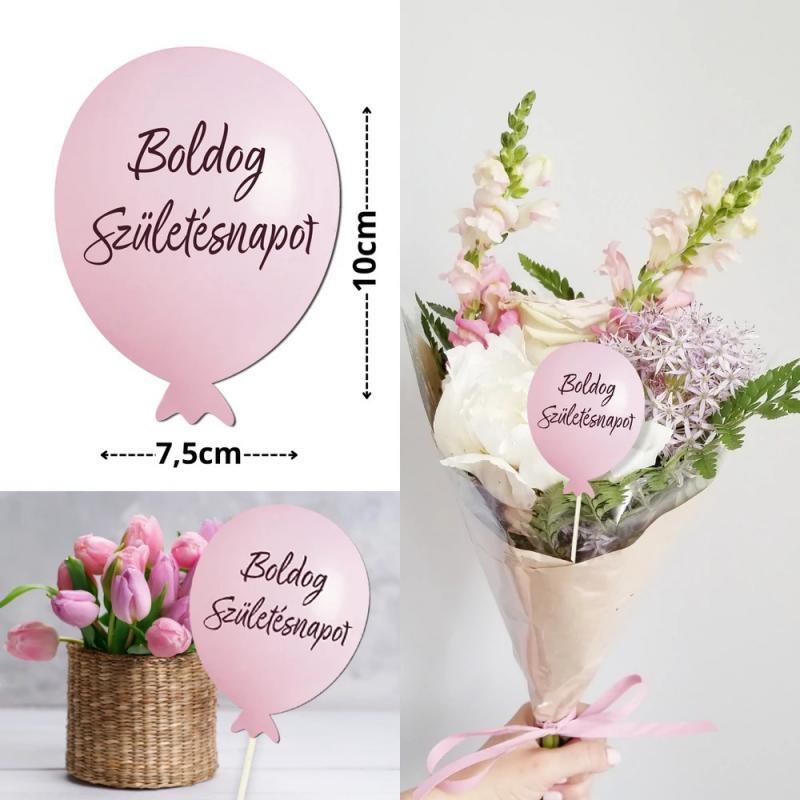 Nyomtatott dekorkarton- Boldog születésnapot lufi - rózsaszín 1db