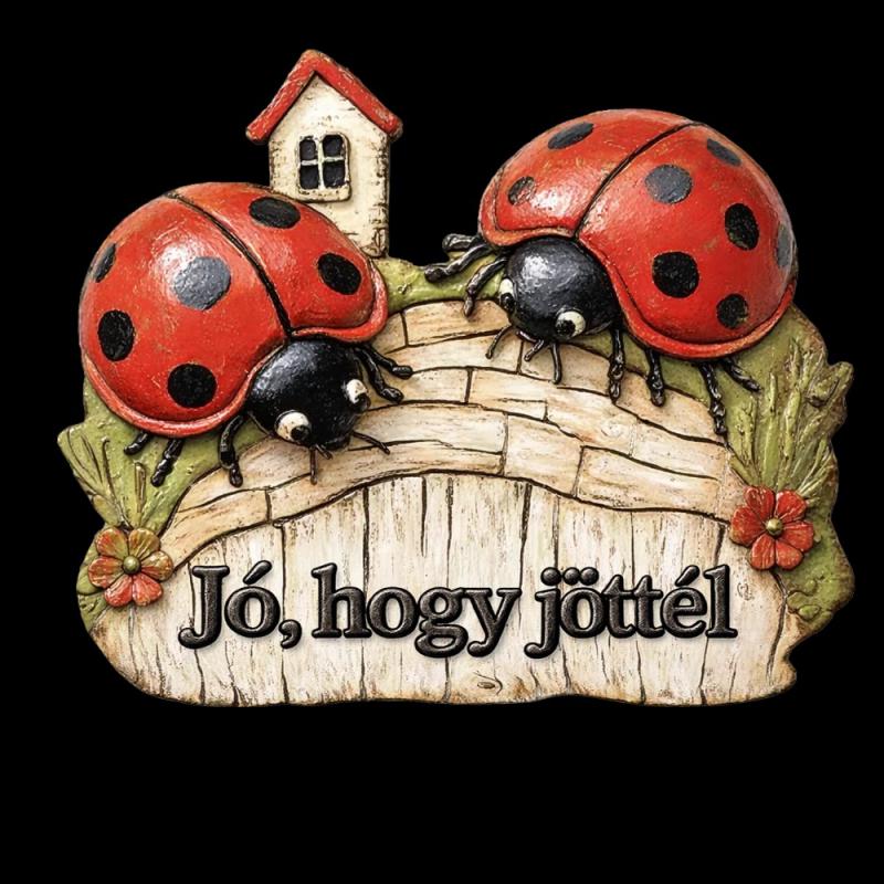 Nyomtatott dekorkarton - Jó, hogy jöttél - katicás