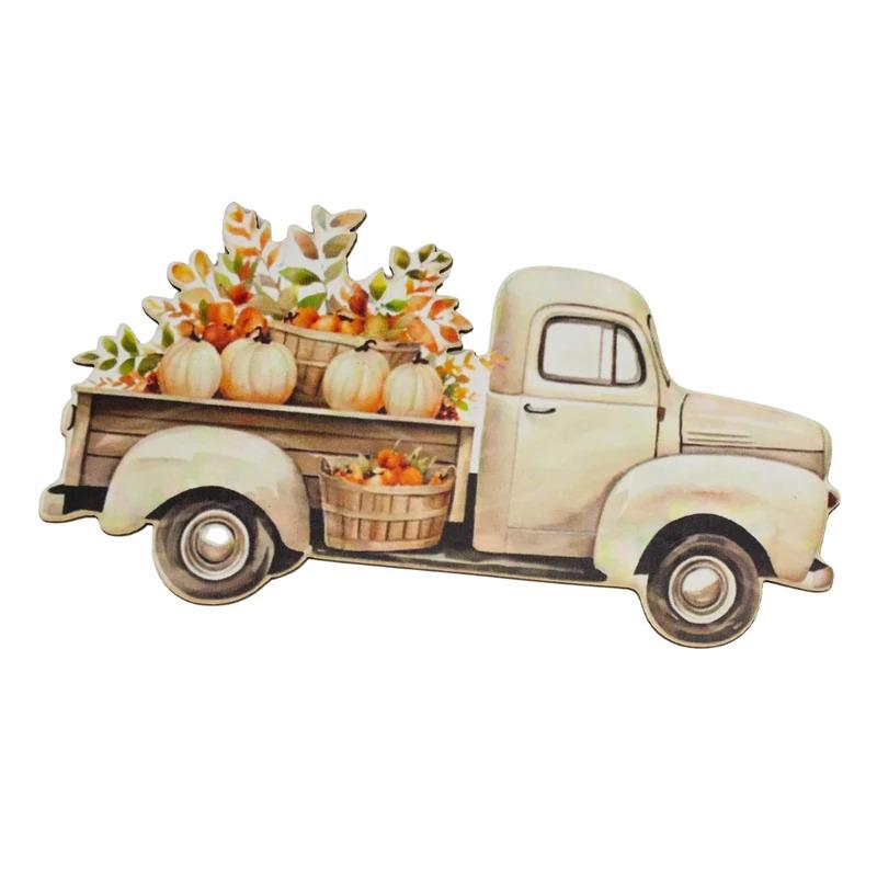 Nyomtatott dekorkarton - Őszi teherautó 14,8x8cm