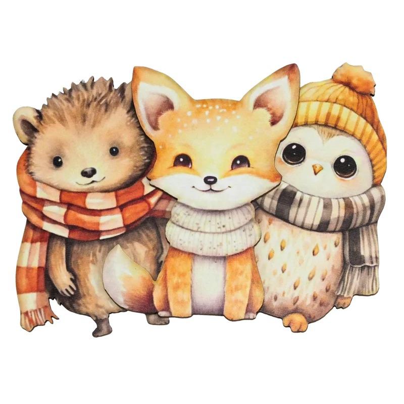 Nyomtatott dekorkarton - Rajzos őszi állatok ~7-8cm 3db/csomag