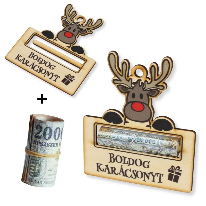 Nyomtatott fa - Karácsonyi pénztartó - rénszarvas 10x11,7cm
