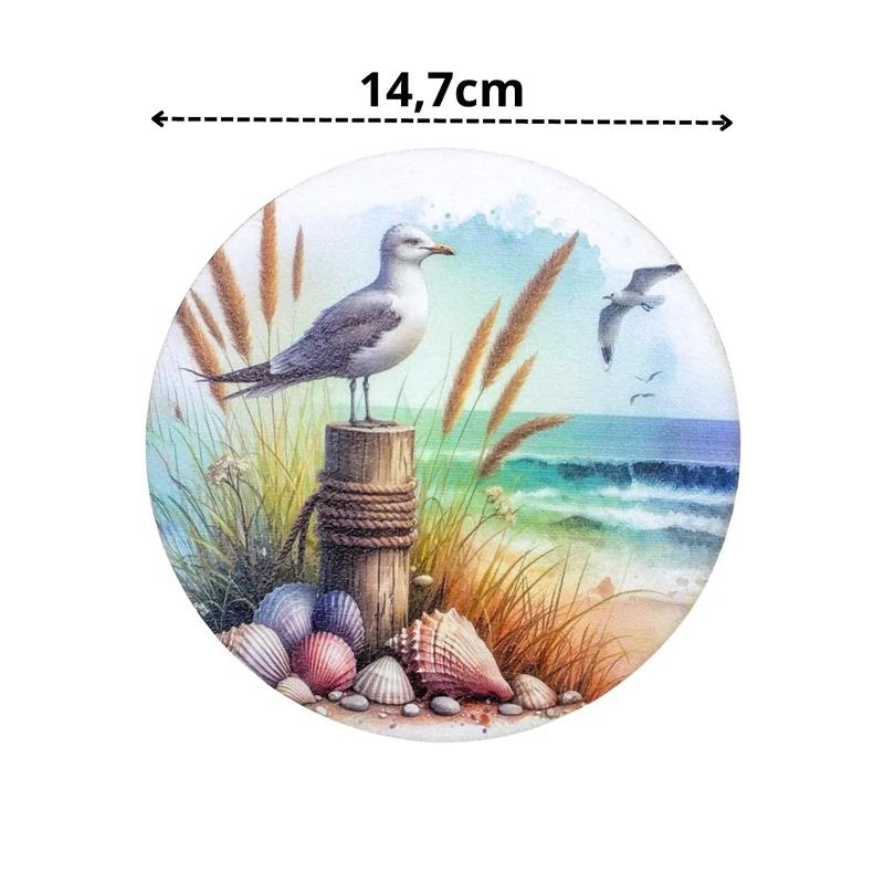 Nyomtatott fa koszorú közép - Tengerpart 14,8cm sirályos