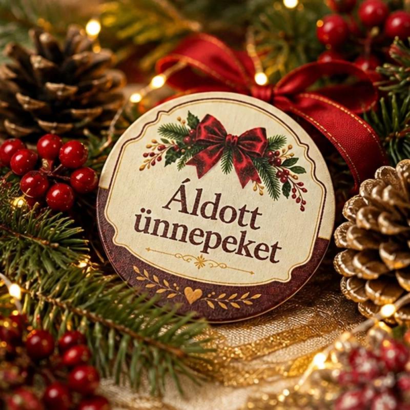 Nyomtatott fa tábla - Áldott ünneket bordó tábla 3db/csomag