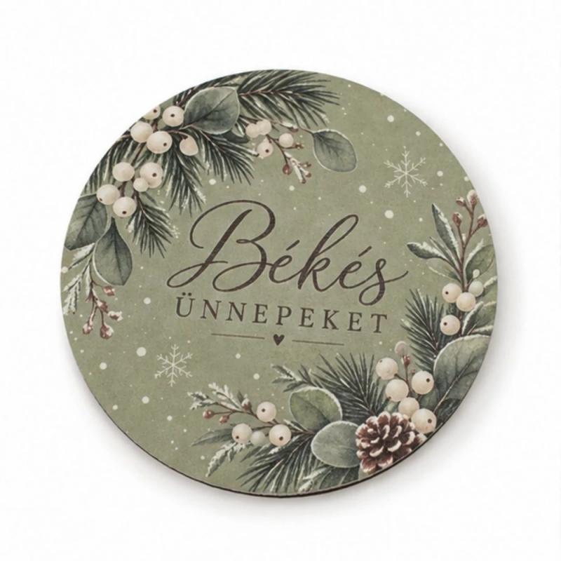 Nyomtatott fa tábla - Békés ünnepeket koszorúközép 11,8cm