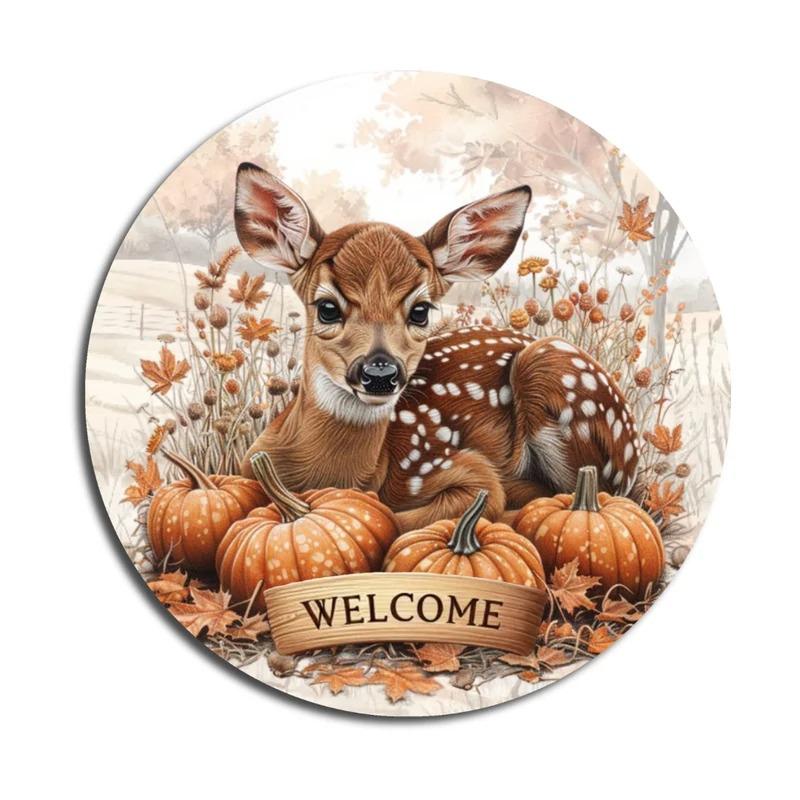 Nyomtatott fa tábla koszorú közép - Bambi welcome 11,8cm