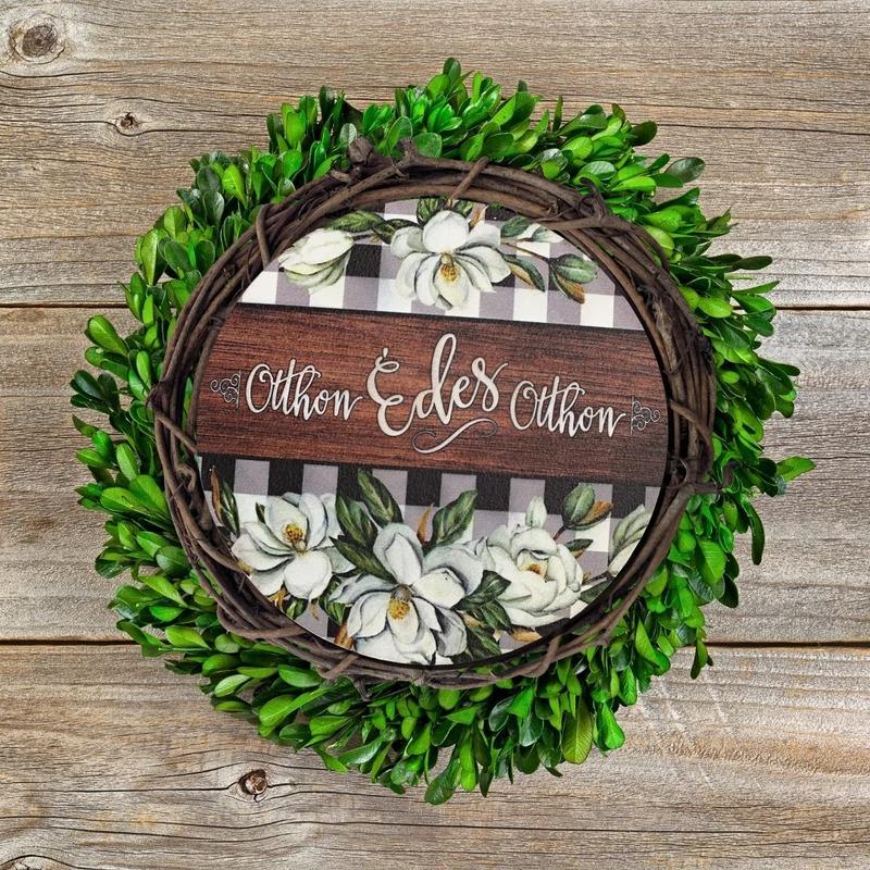 Nyomtatott fa tábla koszorú közép - Édes otthon magnólia 11,8cm