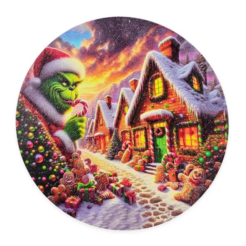 Nyomtatott fa tábla koszorú közép - Grinch mézifalván 11,8cm
