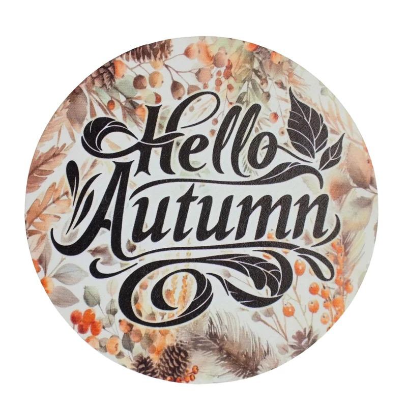 Nyomtatott fa tábla koszorú közép - Hello Autumn 14,8cm