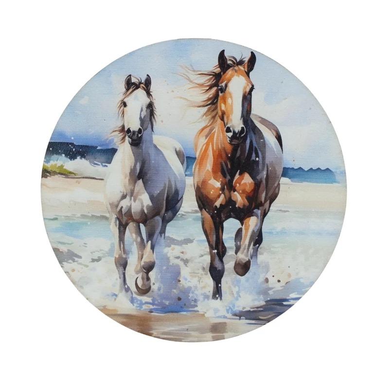 Nyomtatott fa tábla koszorú közép - Lovak tengerparton 11,8cm