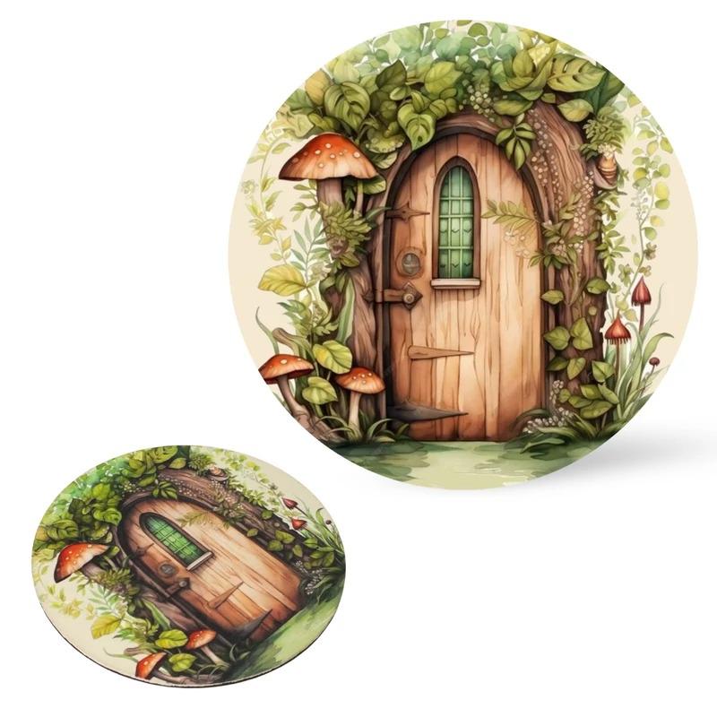 Nyomtatott fa tábla koszorú közép - Zöldablakos manóajtó 14,8cm