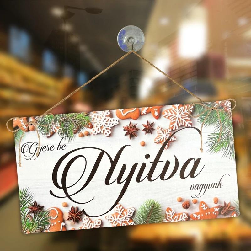 Nyomtatott fa tábla - Zárva-Nyitva tábla - téli mézeskalácsos 24,3x13cm