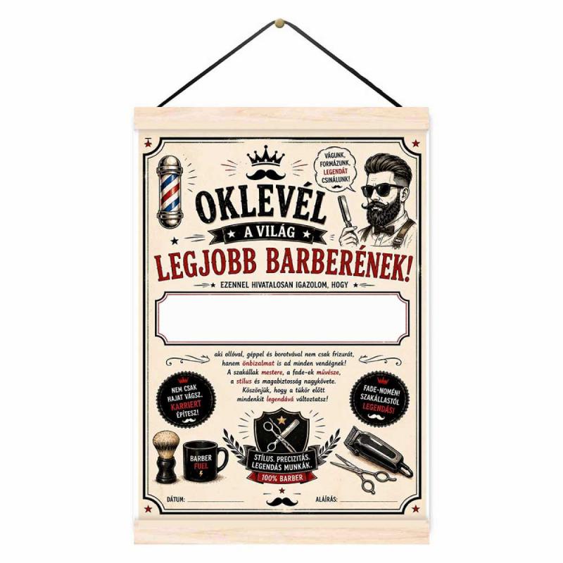 Oklevél A Világ Legjobb Barberének - Ajándék Barbernek, Férfi Fodrásznak