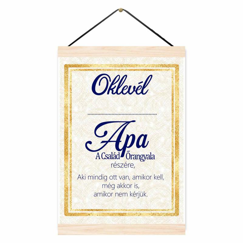 Oklevél - Apa A Család Őrangyala - Oklevél Apáknak, Apák Napi Ajándék Falikép
