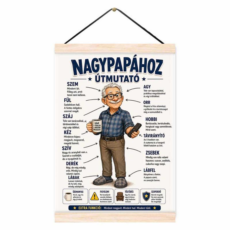 Oklevél - Nagypapához Útmutató - Vicces Ajándék Nagypapának